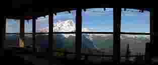 Mt. Rainier from inside Gobblers Knob Fire Lookout