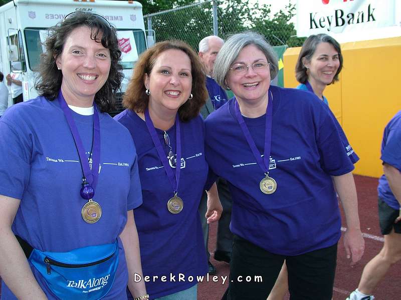 Linda, Colleen White, Heather Call, walking the survivor lap.